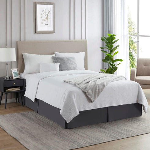 Nestl Dark Gray Bed Skirt Queen Size - 14 Inch Drop, Pleated Microfiber Hotel Quality