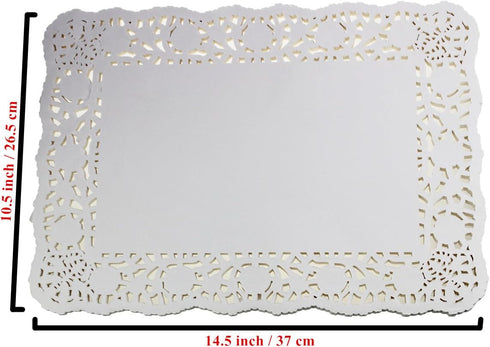 LJY 100 Pieces White Lace Rectangle Paper Doilies, Cake Packaging Pads, 10.5" x 14.5"