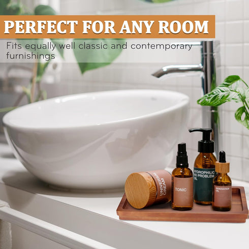 Bathroom Vanity Tray 11.8 x 5.9 inches, Natural Acacia Wood Organizer for Cosmetics, Jewelry, Perfume, Candle, Key