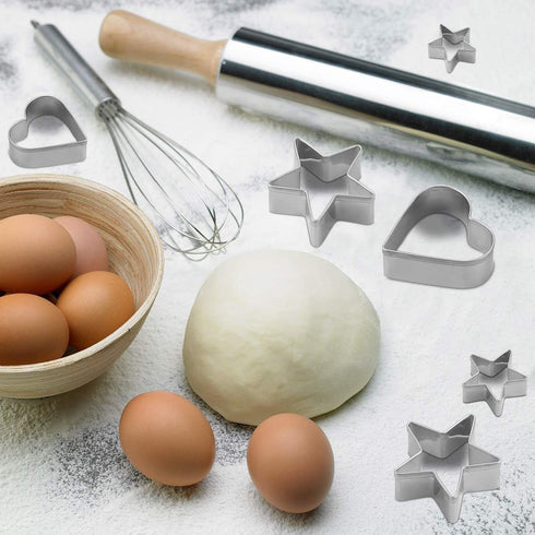 10Pcs Cookie Cutters Set, Stainless Steel Biscuit Cutter in Love Heart and Star Shapes for Baking