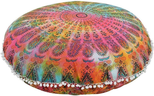 GDONLINE Indian Mandala Decor Floor Pillow Meditation Seating Throw Hippie Round Cushion Cover