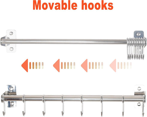 Dseap Pot Rack - Wall Mounted Hanging Rack with 8 Hooks, Double Bars for Pots and Pans, Chromed