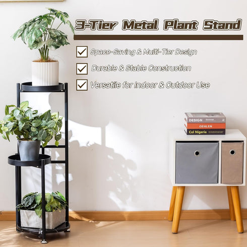 3 CHPHI Tier Plant Stand, Tall Metal Shelf Holder for Indoor, Outdoor Display Rack Flower Pot Stand for Corner Living