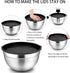 P&P CHEF Set of 5 Stainless Steel Mixing Bowls with Black Lids, Nesting Salad Mix Bowl for Mixing, 4.6, 3, 1.5, 1, 0.7