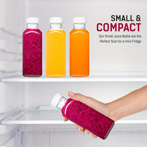 12oz 6pcs Norcalway Plastic Juice Bottles with Caps, Reusable Juicing Bottles, Clear Drink Containers with Lids