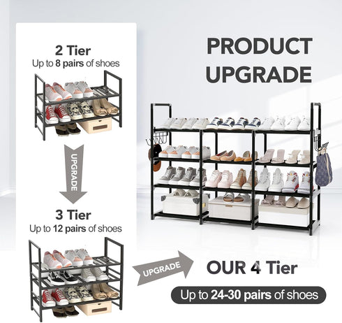 4 Closet 20-26 Tier Shoe Rack, Shoe Organiser, Metal Shoe Rack, Shoe Rack, Entryway Shoe Rack, Holds Pairs of Shoes