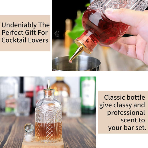 SuproBarware Donatello Bitters Bottle, 8oz Glass Cocktail Dashes Bottle with Stainless Steel Top