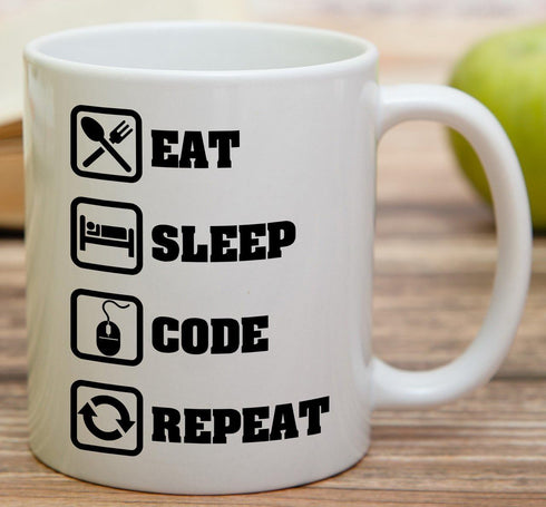 Retreez Funny Mug - 11 Oz Ceramic Coffee Mug for Programmers - Eat Sleep Code Repeat - Sarcastic Birthday Gifts