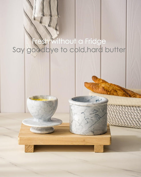 Countertop,Butter Marble Butter Crock,Handmade French Butter Dish with Lid for Keeper for Spreadable Fresh