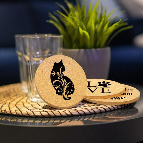 Cegkuc Set 6, 4" Coasters for Drinks with Holder of Cat Paw Coaster for New Home Couples House Warming Gifts Absorbent