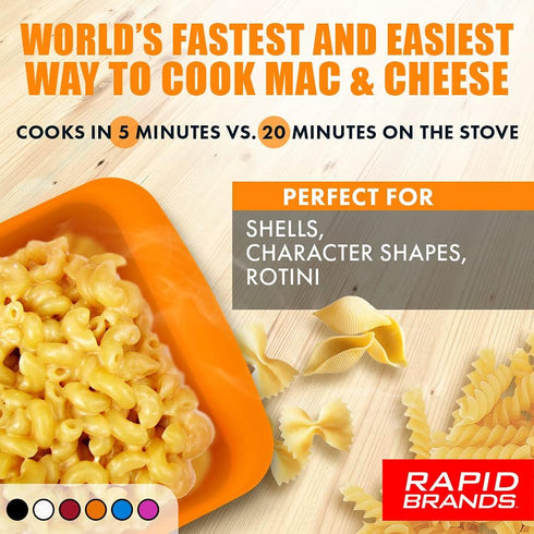 Rapid Mac Cooker | Microwave Macaroni & Cheese in 5 Minutes | Dishwasher-Safe, BPA-Free (Blue & Orange, 2-Pack)