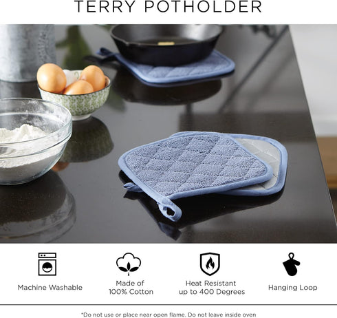 DII Basic Terry Collection Quilted Potholder, 100% Cotton, Wine, 3 Piece