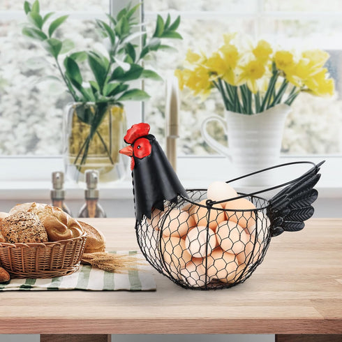FJAXLJGYP Countertop Chicken Egg Basket, Egg Collecting Baskets,Metal Wire Egg Basket with Handle, Farmhouse Chicken