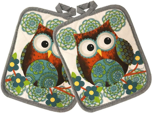 Lobyn Value Packs Kitchen Towel 5 Piece Linen Set - 2 Towels, 2 Pot Holders, 1 Oven Mitt (Owl)