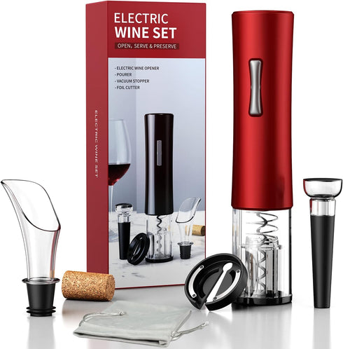 Electric Wine Opener - Must-Have Gift for Wine Lovers, Includes Foil Cutter, Vacuum Stoppers, and Pourer