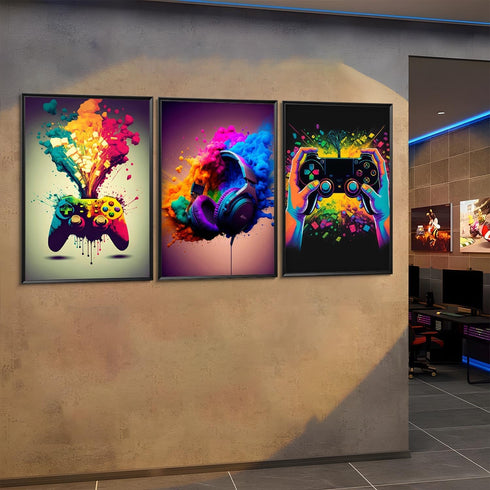 MUWAK Gaming Room Decor Wall Art Set of 3, Video Gaming Controller Canvas Poster for Boys Room