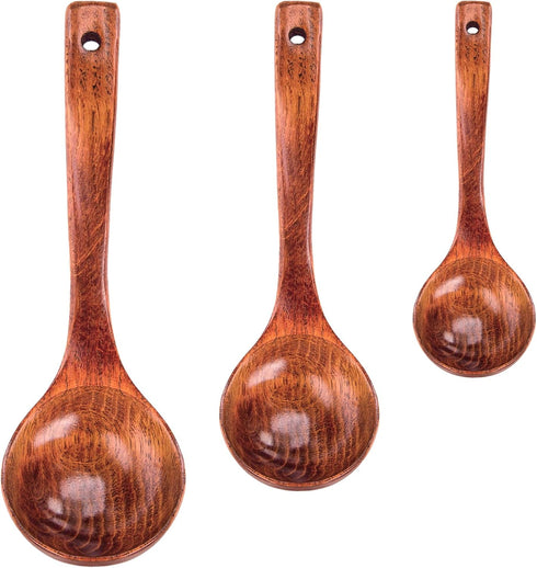 3PCS Wooden Ladle Spoon Set by HANSGO, Non-Stick Natural Teak Wood Kitchen Utensils for Cooking, Stirring, Serving