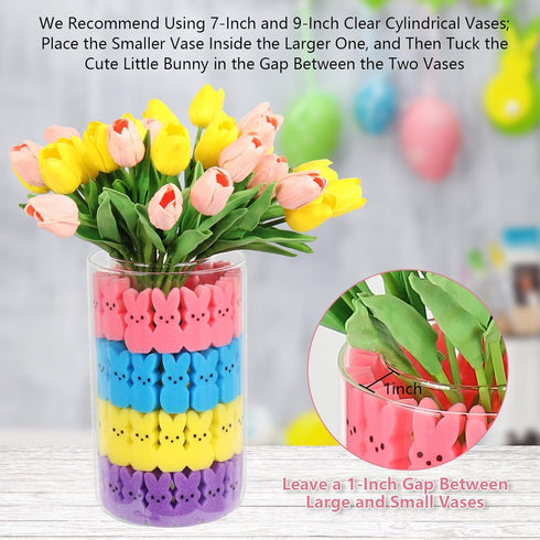 Lettry 64pcs Easter Decorations, Cute Sponge Bunnies Vase Filler, Spring Indoor Decor for Tiered Tray and Table