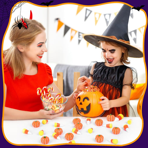 Halloween Resin Charms - 80Pcs Fake Pumpkin Candy Corn Mini Ornaments for DIY Craft Making Decorations