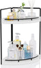 Corner Bathroom Counter Organizer, 2 Tier Wood Vanity Storage, Waterproof Skincare Shelf
