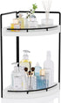 Corner Bathroom Counter Organizer, 2 Tier Wood Vanity Storage, Waterproof Skincare Shelf