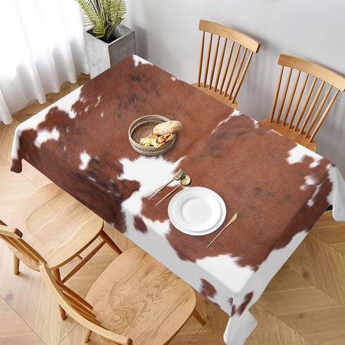 TKS MITLAN 60 84 Inch 6-8 Cowhide Decorative Rectangle Tablecloth Farm Animal Brown Cowhide Print Cow Polyester Table