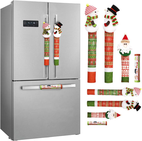 Christmas Refrigerator Handle Covers Set of 4, 3D Snowman Decor, Washable Fridge Door Handle Cover, Kitchen Christmas