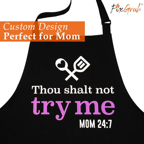 Cooking Apron for Mom with Spatula and Gift Box, Funny Kitchen Apron with 3 Pockets, Mother's Day Gift (Thou Shalt Not