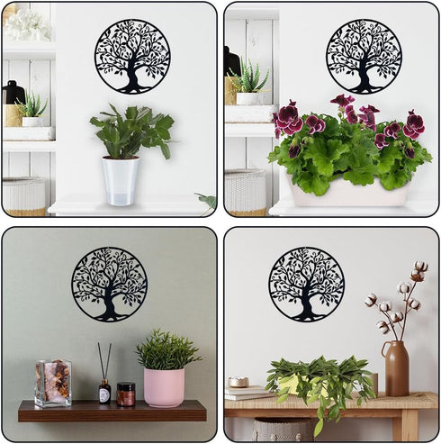 Yetaha Tree of Life Metal Wall Art - 11in x 11in Black Contemporary Iron Artwork Decor for Home and Garden