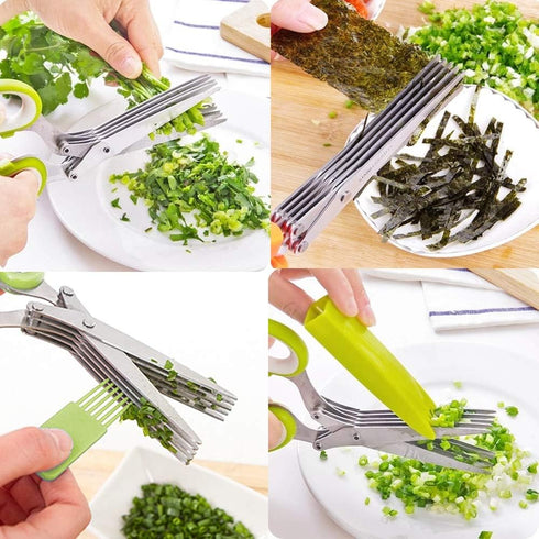 Scissors Herb Stripper Tools Kit, 5-Blades Stainless Steel Scissors with Kitchen Herb Stripping Tool