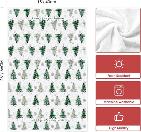 18x26 Inch Set 2 Artoid Mode Green Xmas Tree Merry Christmas Kitchen Towels Dish Towels, Farmhouse Snowflakes Winter