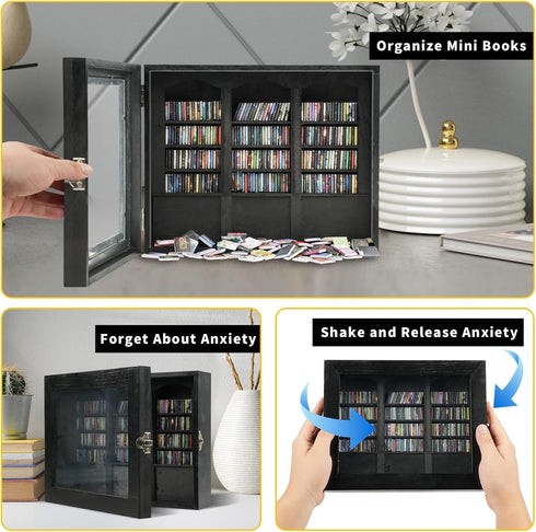 TABTAG 240 Anxiety Bookshelf - Shake Off Your Anxiety,Miniature Display Shelf,Contains Miniature Book Models,Antique