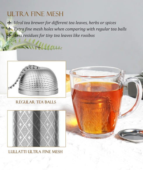 Tea Infusers for Loose Tea – 18/8 Stainless Steel Tea Strainer Set, Extra Fine Mesh Tea Steeper for Brew Tea, Spices &