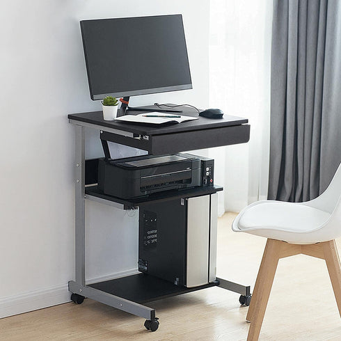 Topeakmart Mobile Compact Computer Desk Cart for Small Spaces, Work Workstation, Writing Desk Table with Drawers