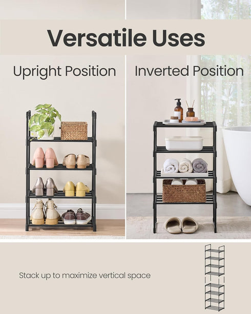 4-Tier 5-10 11.8 16.7 28.2 Inches, ULSA004B01 SONGMICS Shoe Rack, Shoe Organizer, Metal Storage Shelf, Upright