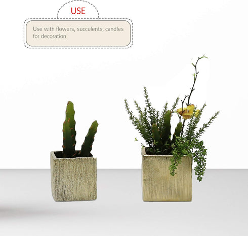 WGV Ceramic Cube Vase Width 4" Height 4" (Fits 3" Pot) - Elegant Modern Block Floral Planter for Home Office Decor