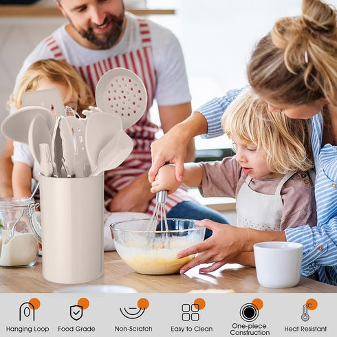 E-far Kitchen Utensils Set, 15-Piece Silicone Cooking Utensils with Holder, Non-stick & Heat Resistant for Cooking
