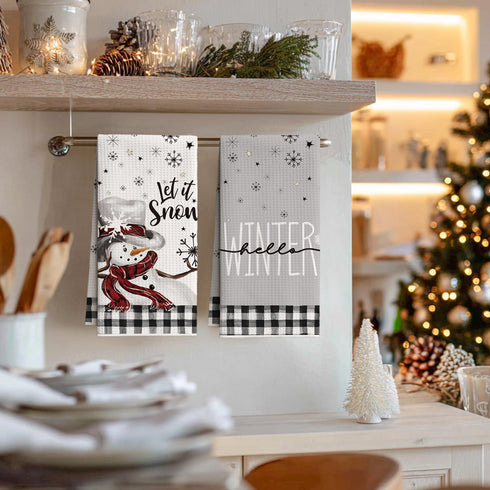 18x26 Inch Set 4 Artoid Mode Black Xmas Tree Snowman Merry Christmas Kitchen Towels, Quick Dry Microfiber Cloth Dish