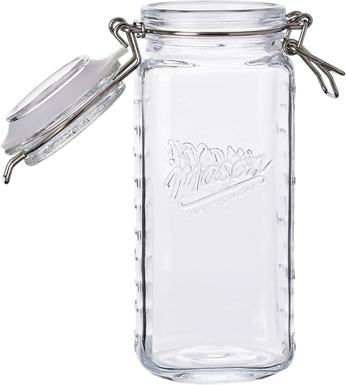 Mason Craft & More Airtight Kitchen Food Storage Clear Glass Clamp Jars, 22 Ounce Mini Clamp Jar