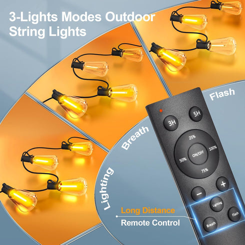 65Ft 20M Dimmable ST38 Bulb MGVIH Outdoor String Led Patio Lights: Outside Waterproof Light with Remote Shatterproof