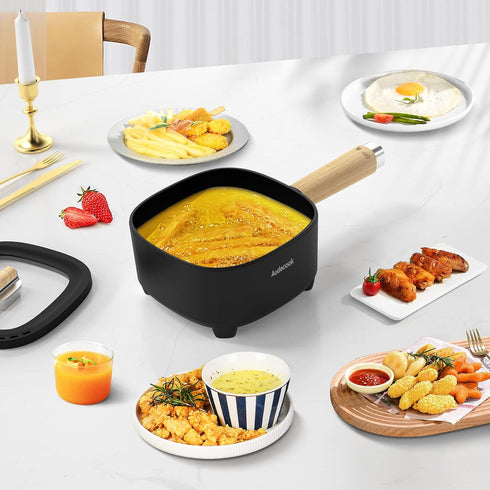 Audecook Hot Pot Electric 2L - Ceramic Glaze Non-Stick Frying Pan, Portable Cooker for Ramen, Steak, Fried Rice, with