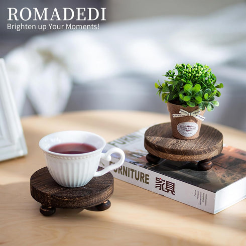 2 Counter Romadedi Farmhouse Wood Riser for Display- pcs Rustic Decor Mini Wooden Pedestal Decorative Round Tray