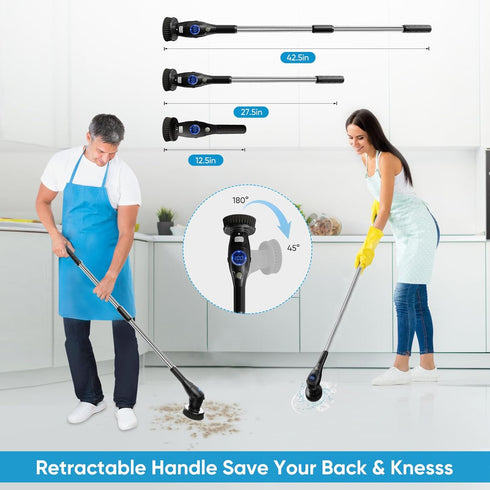 Electric Spin Scrubber, Asknoon Upgraded Power Cordless Shower Scrubber, 8 Replacement Heads, 1.5H Adjustable Bathroom Scrubber 3-Speed Up to 460 RPM with Extension Arm for Bathtub Tile Floor (Black) by Asknoon