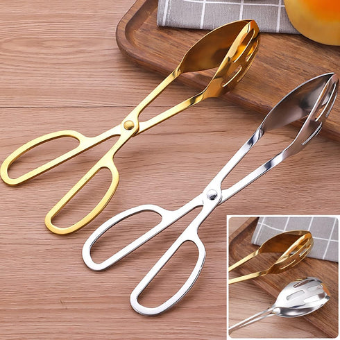 2 Pieces Stainless Steel Buffet Salad Tongs, Food Scissor Tongs for Kitchen Serving and Cooking (Gold)