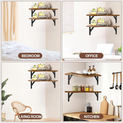 Gabotrie Set 4,L-Shaped Corner Floating Shelves of Wall Mounted Shelf,Rustic Wood Corner Shelvesfor Wall Storage