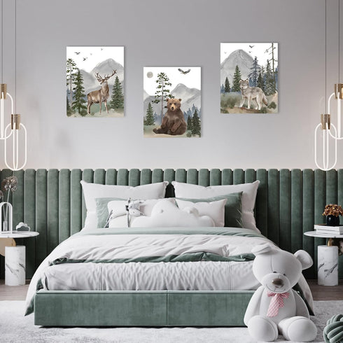Decor,12x15 Inch,Set 3 Woodland Nursery Wall Art Decor: Forest Themed Animal Wall Art Prints Canvas Posters Nursery
