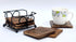 StonKraft Rustic Vintage Look Wooden Tea Coffee Coasters Set with Wrought Iron Holder