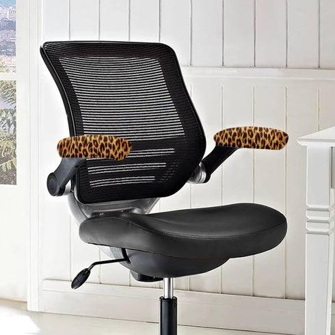 Brown Leopard Print 1 Pair Durable Office Chair Armrest Covers, Stain Resistant Nonslip Fabric Protect Cover for Computer Gaming Desk Rotating Chair Arms by Eheartsgir
