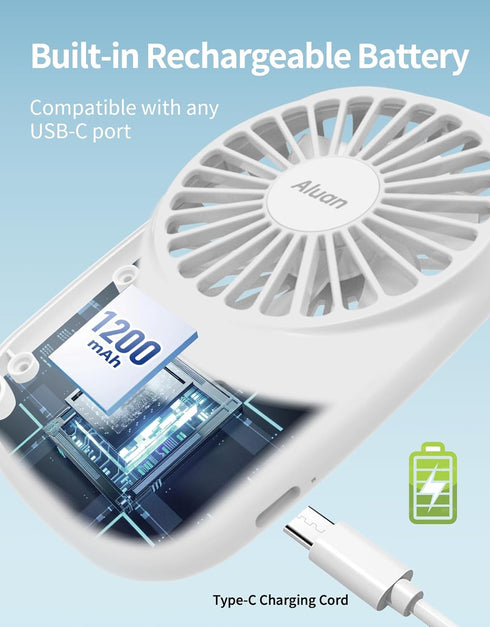 Aluan Handheld Fan Mini Powerful Personal Portable Fan Speed Adjustable USB Rechargeable for Kids, Home