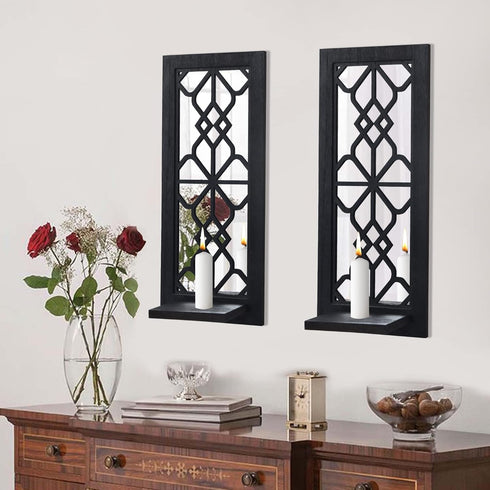 Wood Wall Sconce Candle Holder Set 2, Rustic, Wall-Mount, Farmhouse Hanging Wall